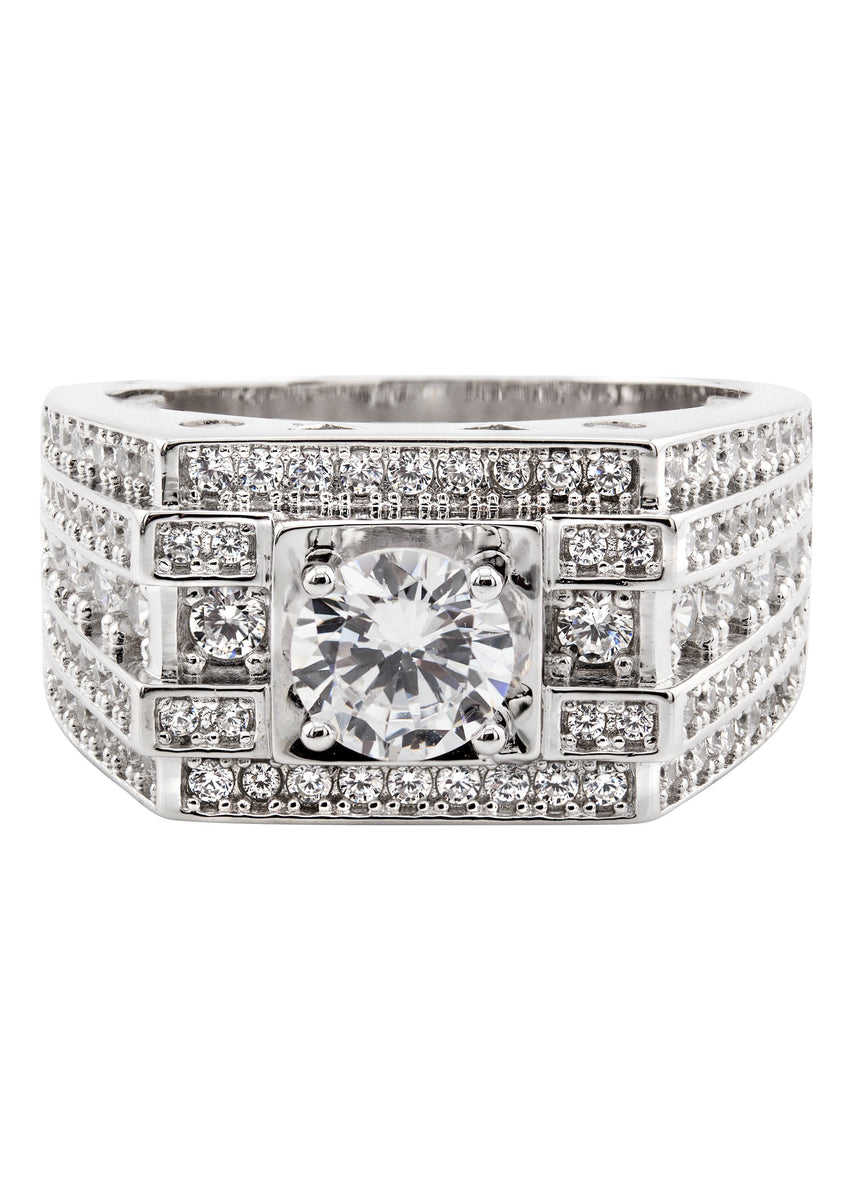 Mens Signet Ring in Sterling Silver with CZ surround - Complimentary Engraving main image 1