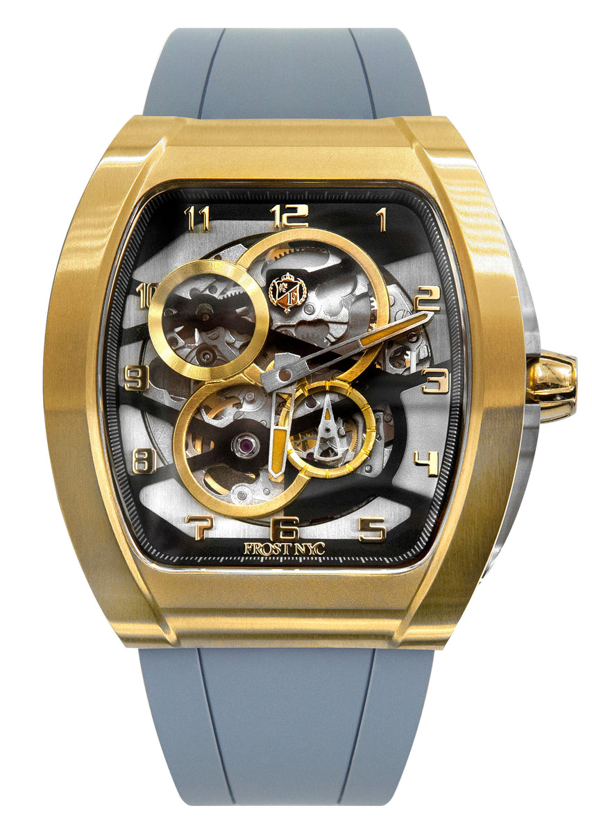 Frost Nyc Mens Watch Automatic Skeleton Sport Gold Watch Frst 01 C 