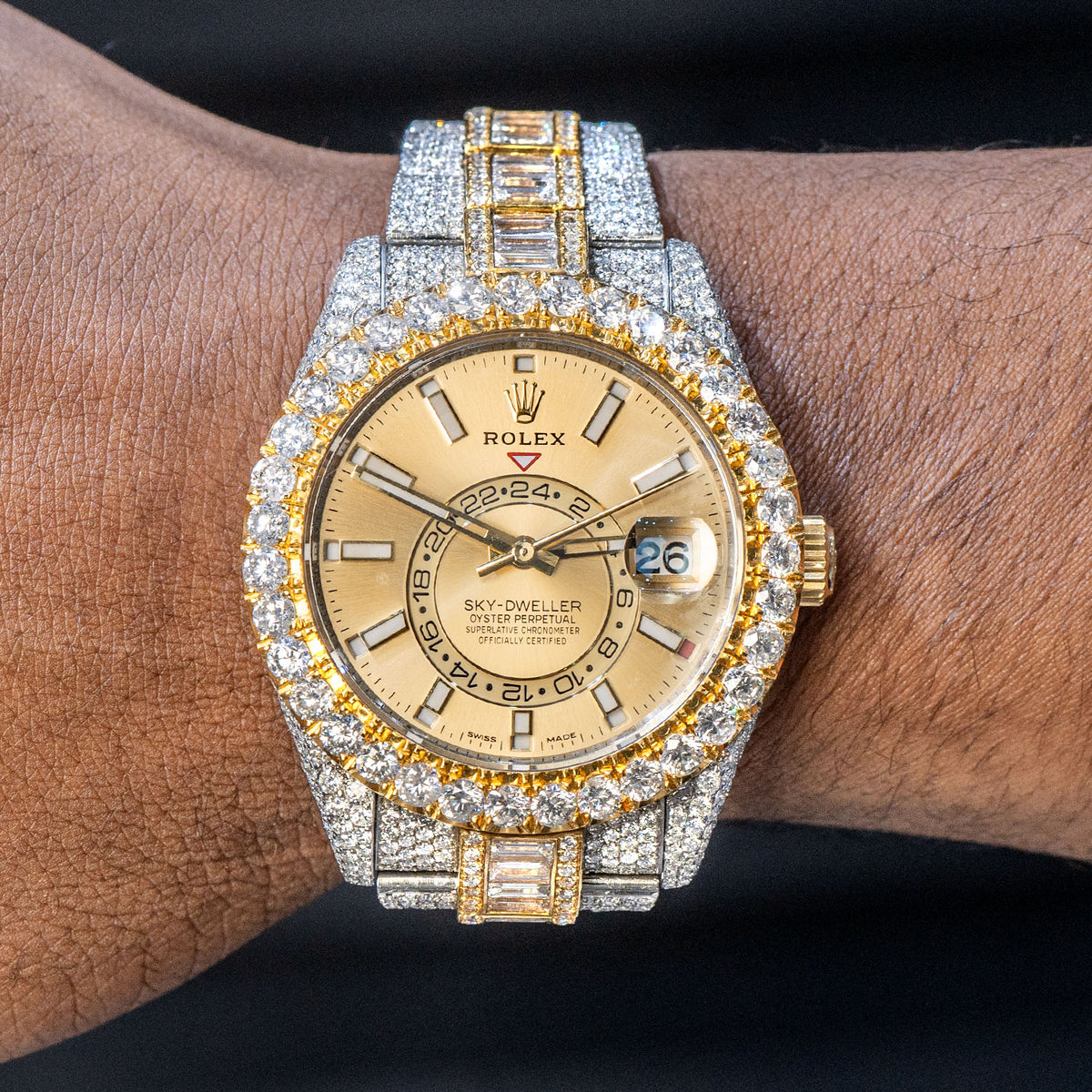Rolex Sky-Dweller Two Tone 18K and Stainless Steel Iced Out 42 M