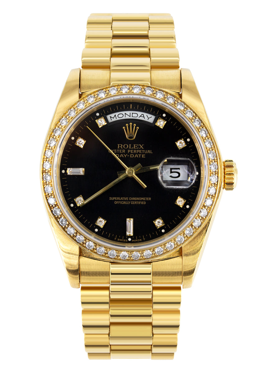Rolex Day Date | 18k Gold 18238 | 36mm Black Diamond Dial | Diamond Be