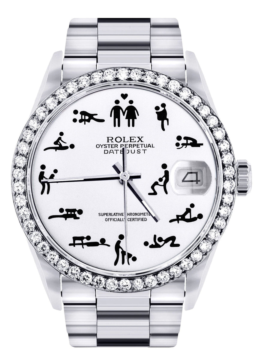 Diamond Mens Rolex Datejust Watch 16200 | 36Mm | Custom Erotic Dial |