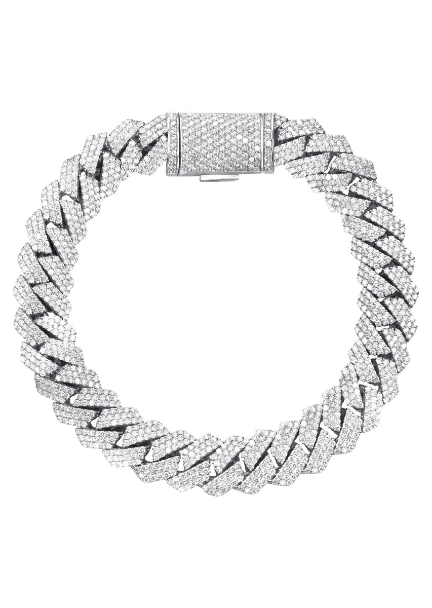 Iced Out Lab Grown VVS Diamond Prong Cuban Link White Gold Bracelet 10