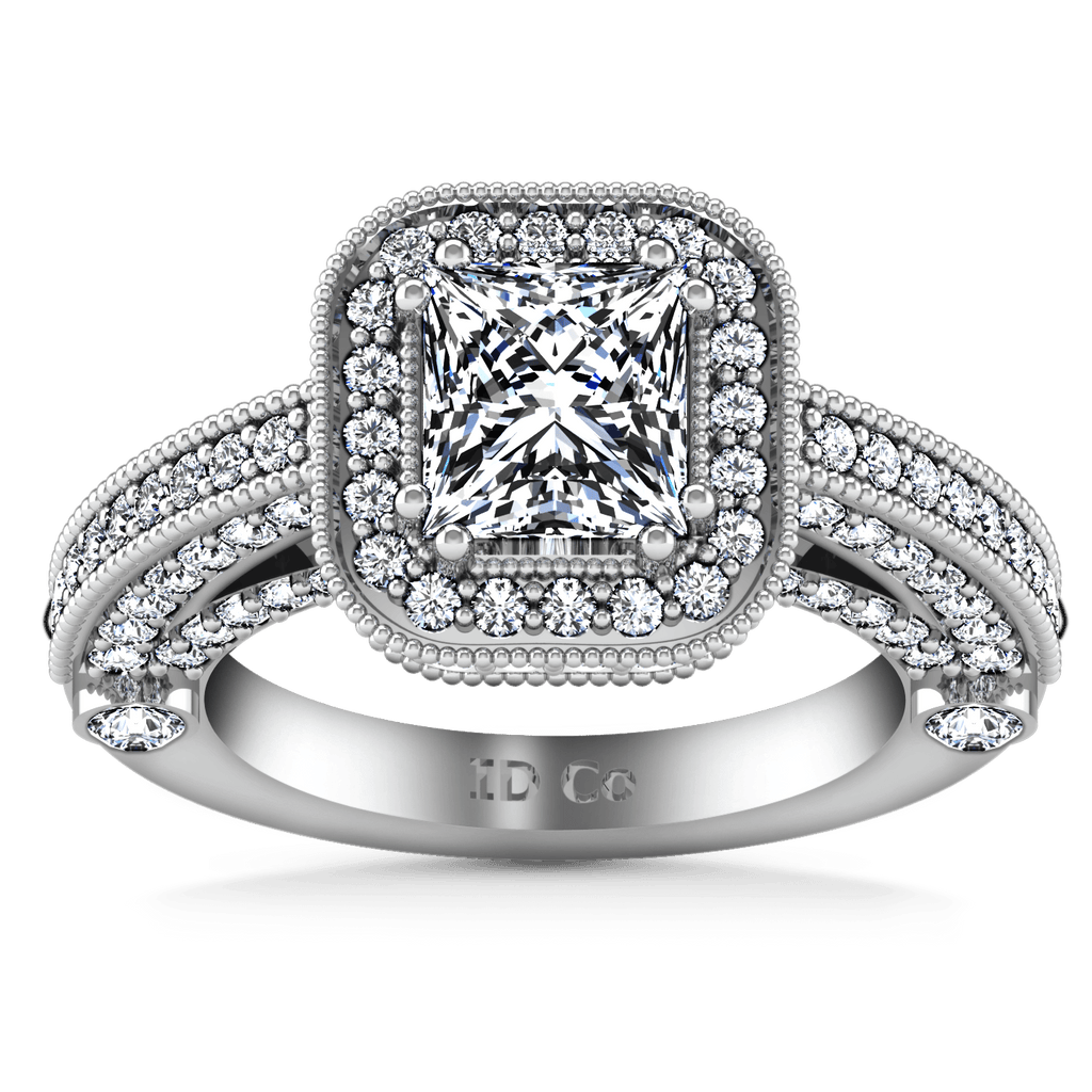 Halo Cushion Cut Diamond Engagement Ring Leilani 14K White Gold engagement rings imaginediamonds 