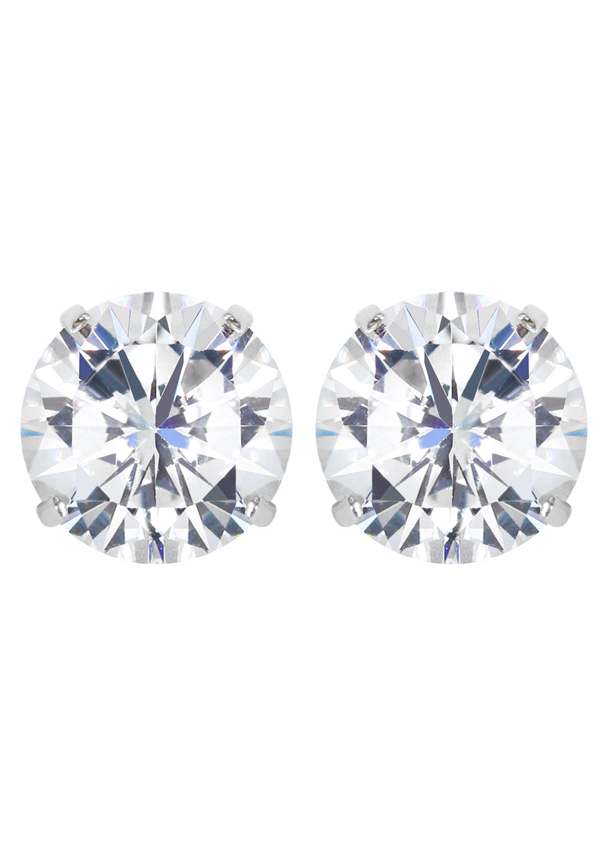Orecchini A Perno Rotondi In Zirconia Cubica AAA+ - 8 Mm - Borchie Scintillanti Per Donna E Ragazza - Confezione Regalo
