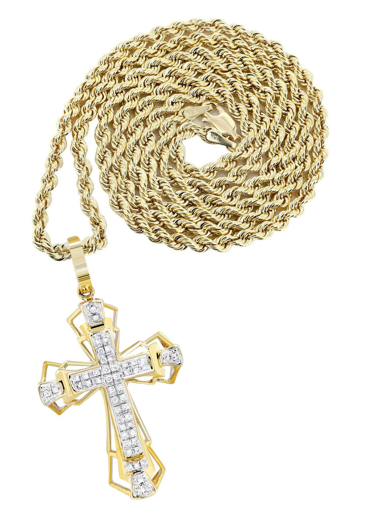 10K Yellow Gold Cross Pendant & Rope Chain | 0.26 Carats diamond combo FrostNYC 