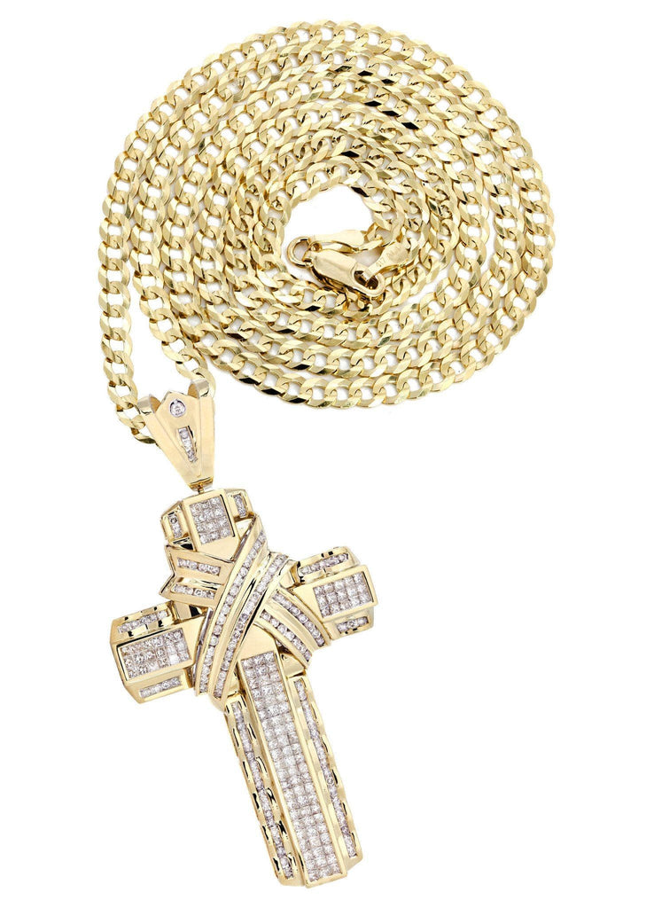 14 Yellow Gold Cross Diamond Pendant & Cuban Chain | 6.21 Carats Diamond Combo FROST 