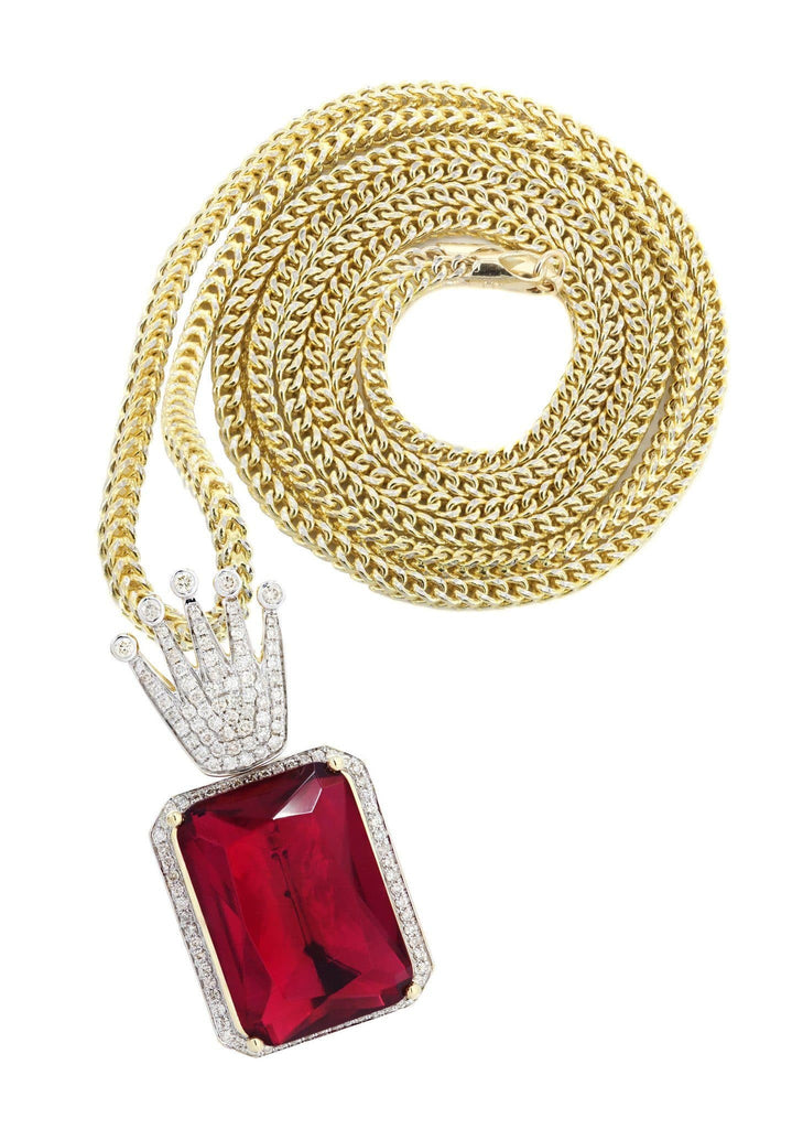 14K Yellow Gold Ruby Crown Diamond Pendant & Franco Chain | 1.14K Carats Diamond Combo FROST NYC 