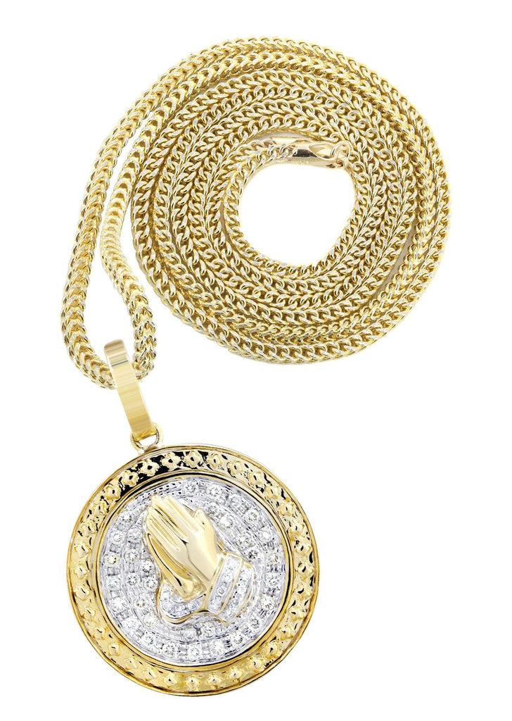 10K Yellow Gold Praying Hands Pendant & Franco Chain | 0.54 Carats diamond combo FrostNYC 
