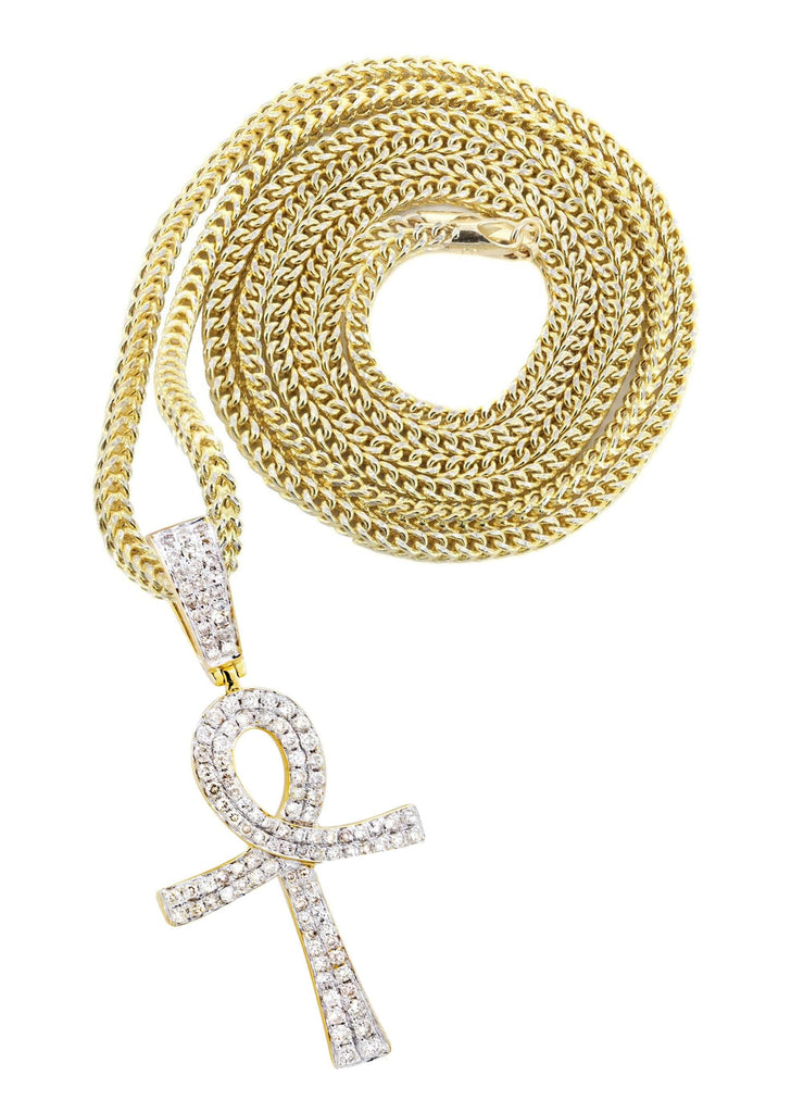 10K Yellow Gold Ankh Pendant & Franco Chain | 0.93 Carats diamond combo FrostNYC 