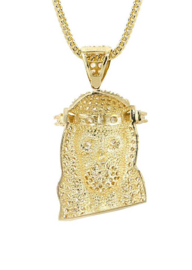 10K Yellow Gold Franco Chain & Cz Jesus Piece Chain | Appx. 23.2 Grams chain & pendant FROST NYC 