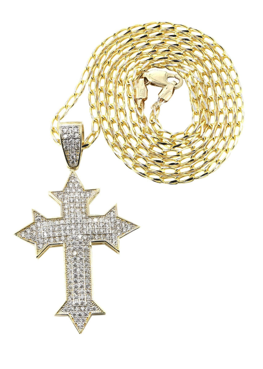 10K Yellow Gold Fancy Link Gold Cross Necklace | Appx. 13.5 Grams