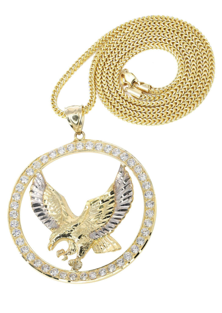 10K Yellow Gold Franco Chain & Cz Eagle Pendant | Appx. 19 Grams chain & pendant FROST NYC 