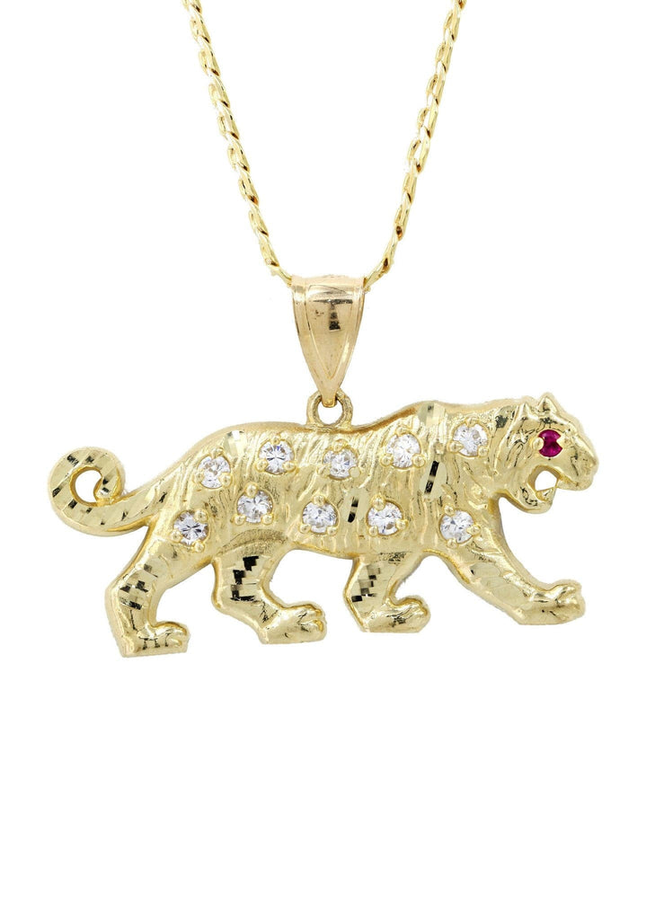 10K Yellow Gold Pave Cuban & Cz Tiger Pendant | Appx. 10.3 Grams chain & pendant FROST NYC 