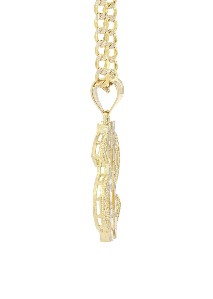 10K Yellow Gold Pave Cuban & Cz Dollar Pedant | Appx. 8.7 Grams chain & pendant FROST NYC 