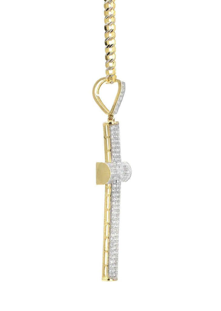 10K Yellow Gold Pave Cuban Chain & Cz Gold Cross Necklace | Appx. 13.1 Grams chain & pendant FROST NYC 