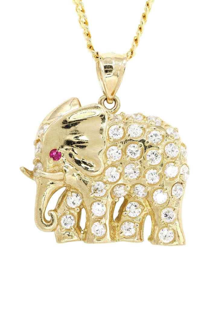 10K Yellow Gold Cuban Chain & Cz Elephant | Appx. 20.1 Grams chain & pendant FROST NYC 