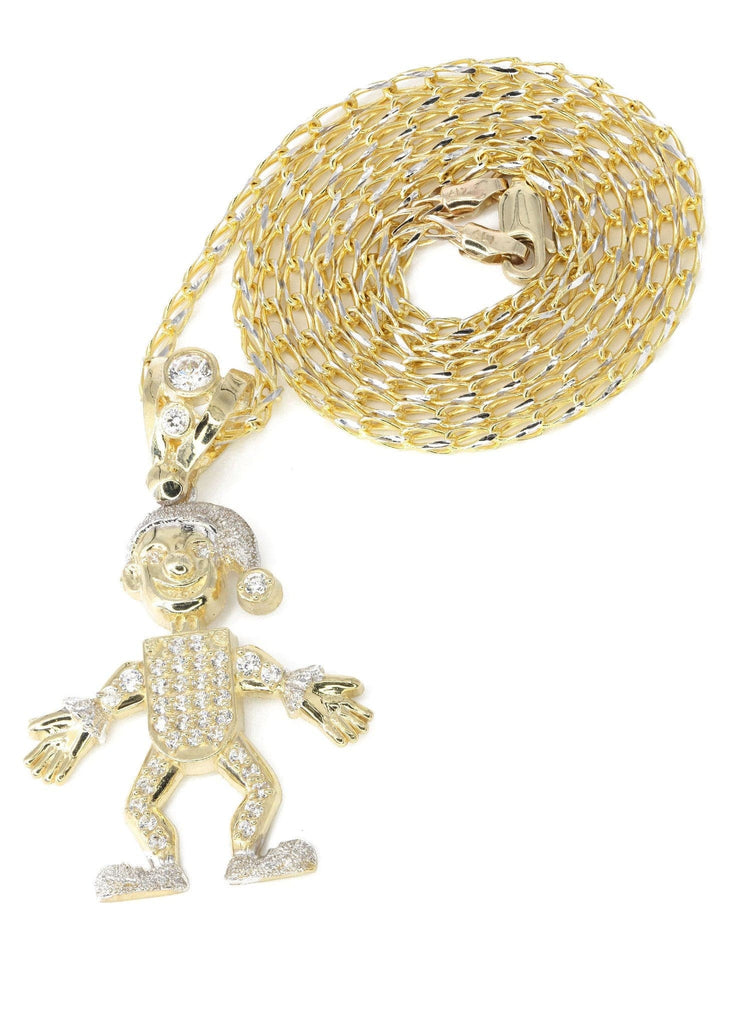 10K Yellow Gold Fancy Link Chain & Cz Children Pendant | Appx. 12.8 Grams chain & pendant FROST NYC 