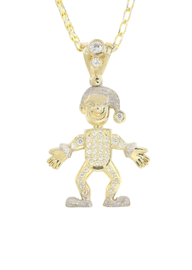 10K Yellow Gold Fancy Link Chain & Cz Children Pendant | Appx. 12.8 Grams chain & pendant FROST NYC 