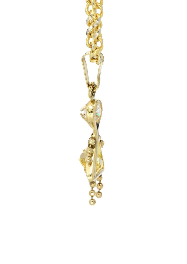 10K Yellow Gold Fancy Link Chain & Cz Children Pendant | Appx. 7.8 Grams chain & pendant FROST NYC 