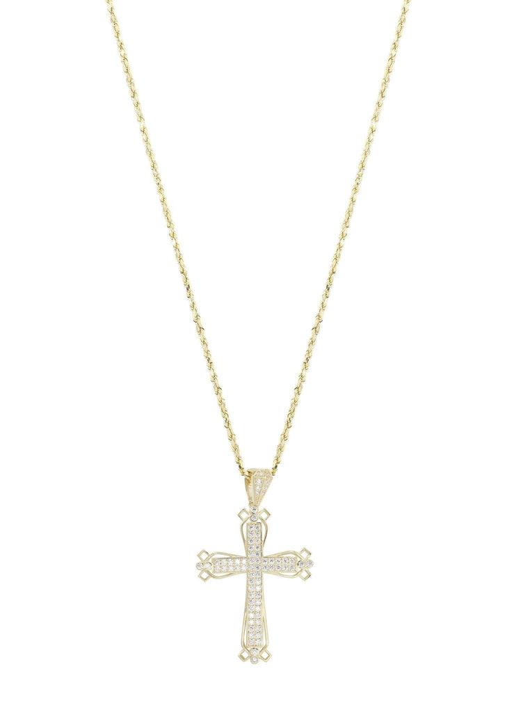 10K Yellow Gold Rope Chain & Cz Gold Cross Necklace | Appx. 14.3 Grams chain & pendant FROST NYC 
