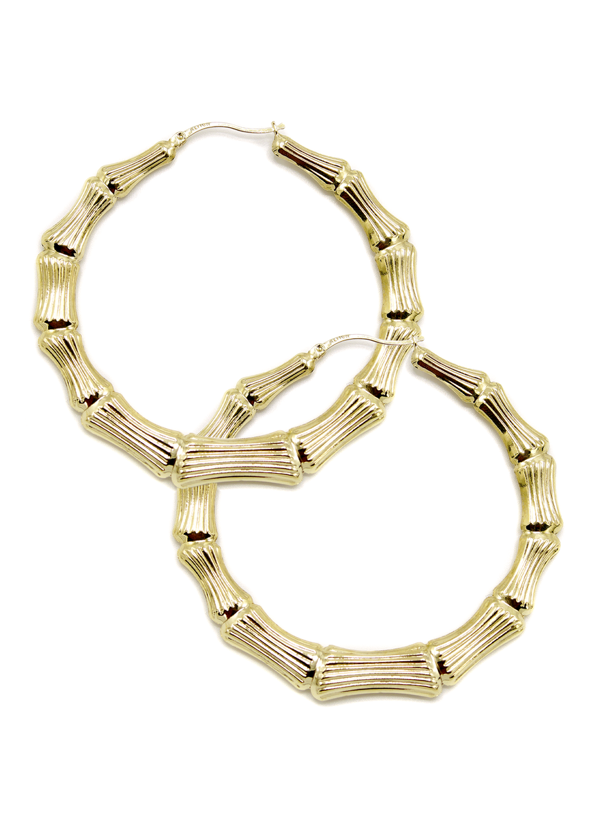 Shiny 10k Yellow Gold Bamboo Hoop Earrings 18mm Shiny 10k Yellow Gold Bamboo Hoop Earrings 18mm