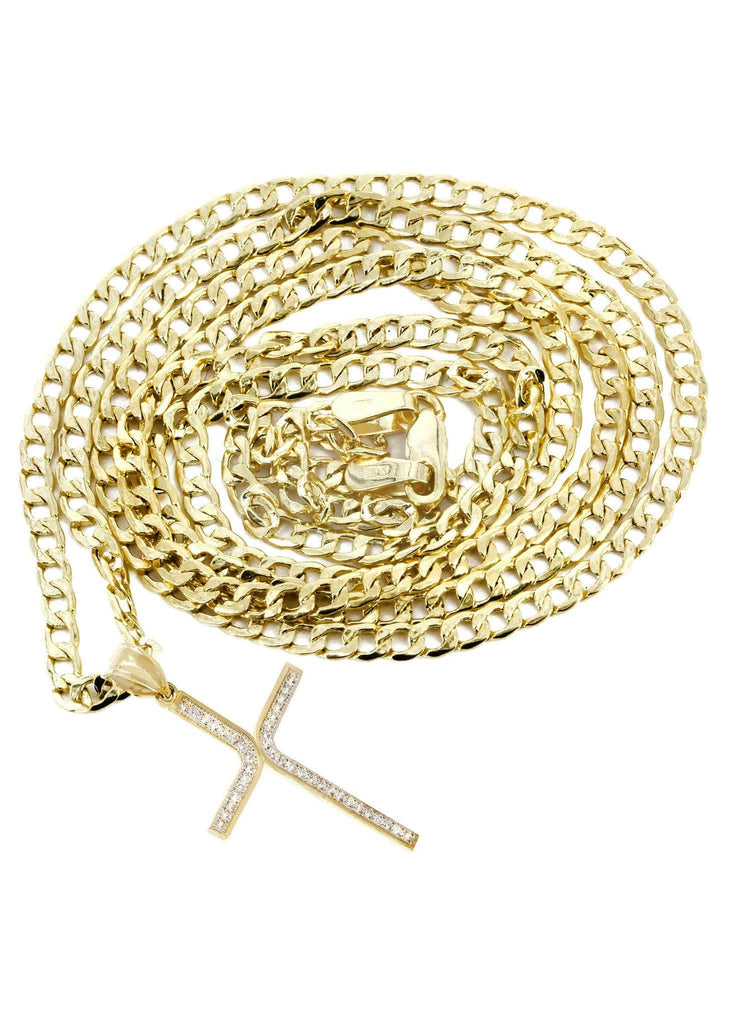 10K Gold Cuban Link Chain & Gold Cross Pendant | 4.18 Grams chain & pendant FROST NYC 