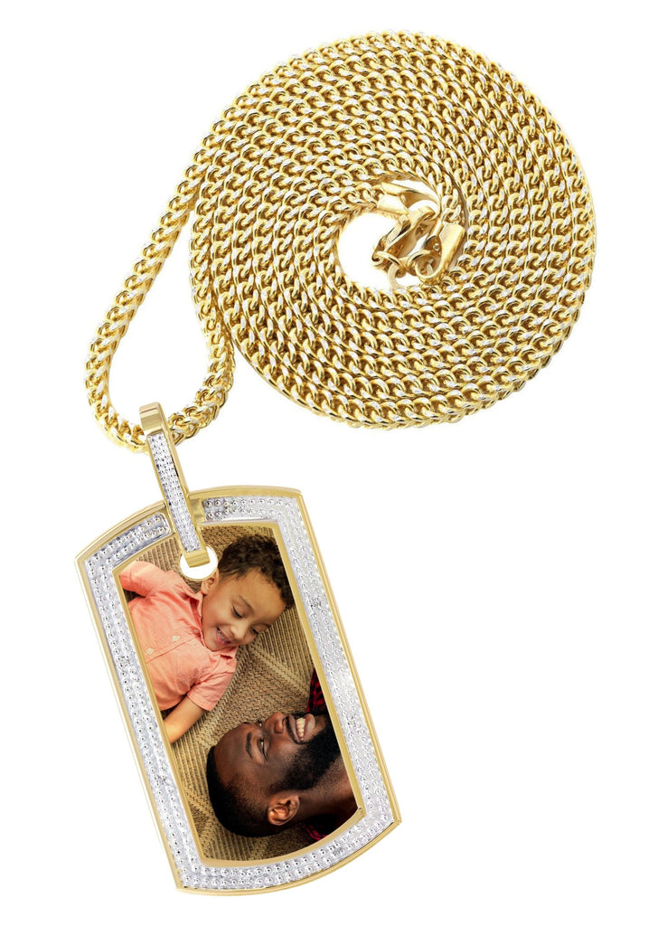 10K Yellow Gold Diamond Dog Tag Picture Pendant & Franco Chain | Appx. 27 Grams MANUFACTURER 1 