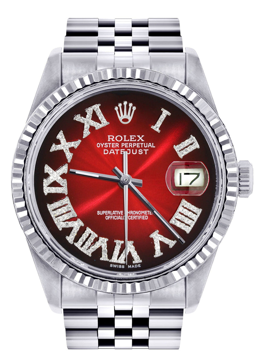 Mens Rolex Datejust Watch 16200 | Fluted Bezel | 36Mm | Red Black Roma