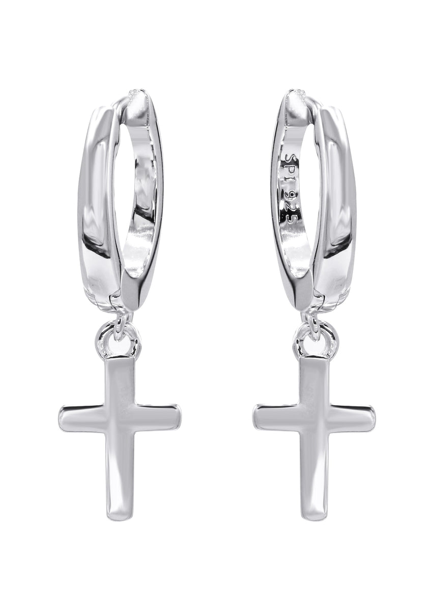 Silver Hoop Cross Earrings | Appx. 2 Grams