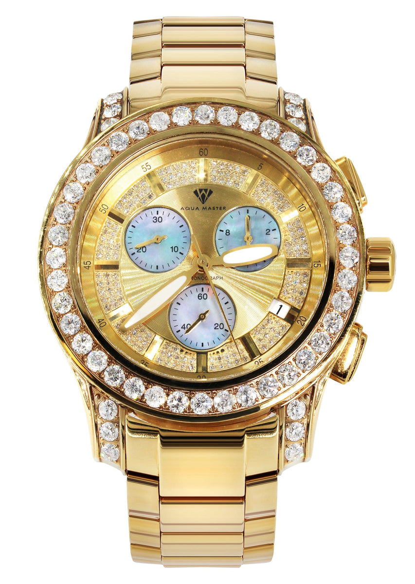 Mens Yellow Gold Tone Diamond Watch Carats