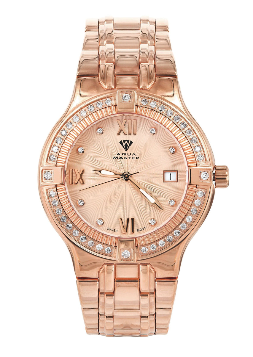 Mens Rose Gold Tone Diamond Watch