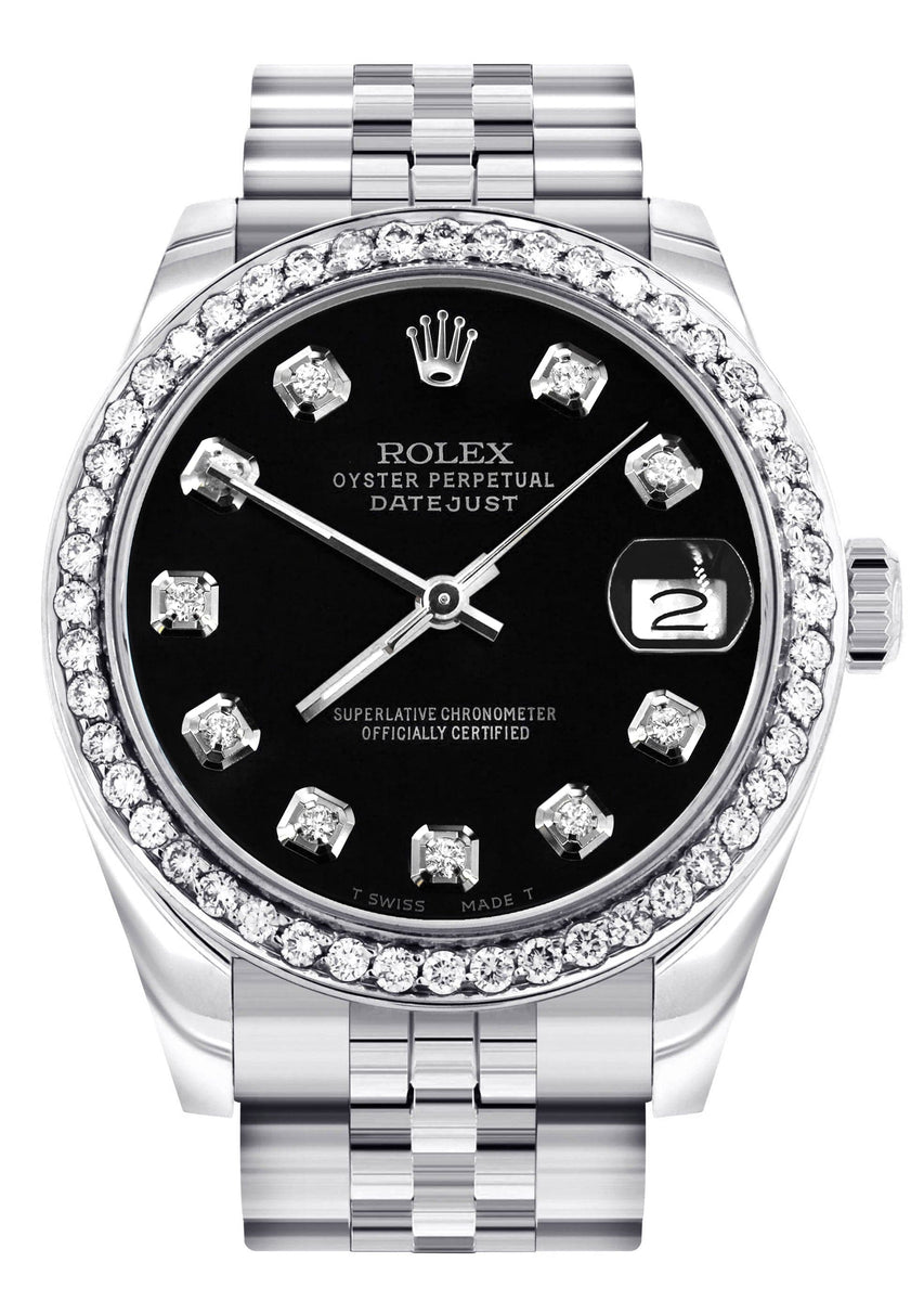 Diamond Rolex Watch | 68274 | Diamond Bezel | 31MM | Black Diamond Dia