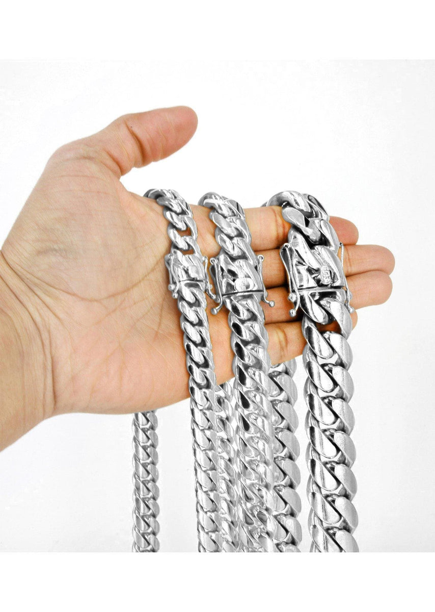 Chaîne En Argent 925 Maillon Cubain Massif - 13 Mm, 30 Pouces - Fait Main à Miami - Neuf Avec étiquettes