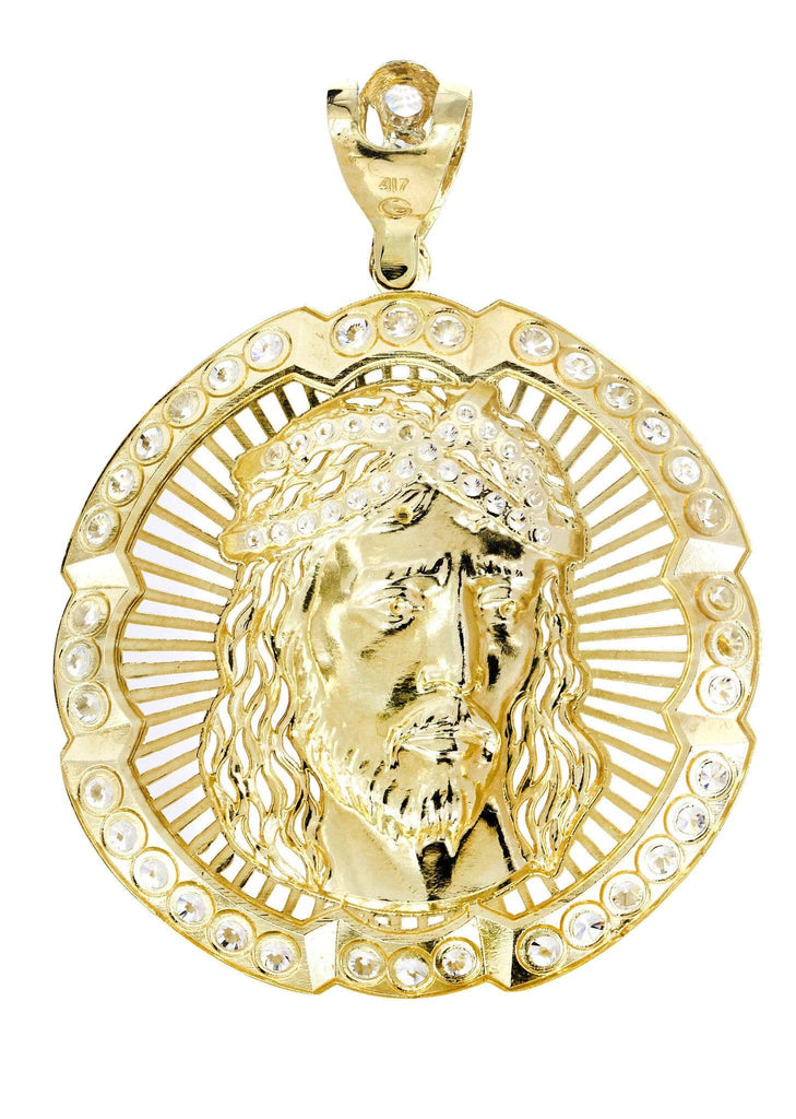 Big Jesus Piece & Cz 10K Yellow Gold Pendant. | 18.7 Grams MEN'S PENDANTS FROST NYC 