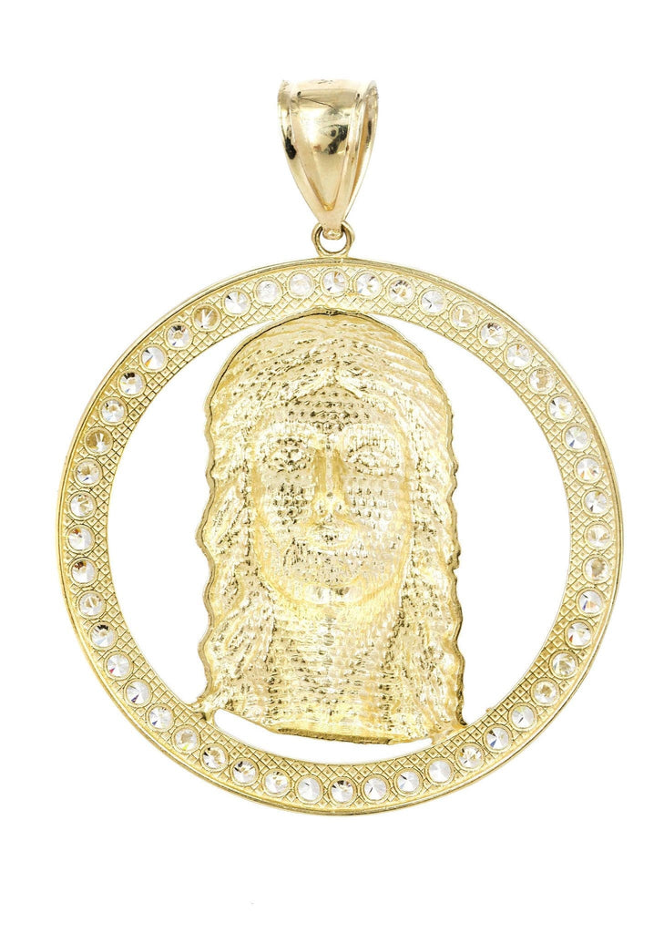 Big Jesus Piece & Cz 10K Yellow Gold Pendant. | 8.4 Grams MEN'S PENDANTS FROST NYC 