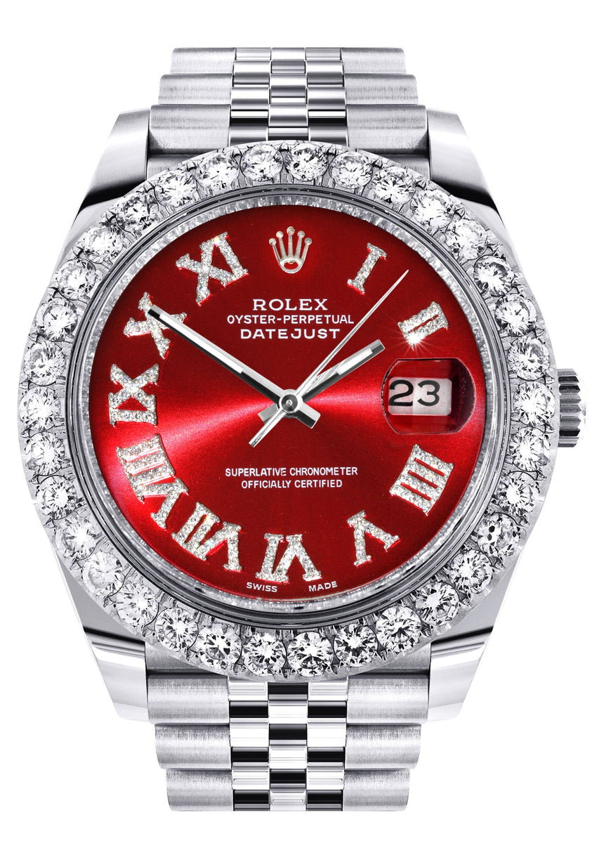 Rolex Datejust II Watch 41 MM Custom Red Roman Diamond Dial Jubi