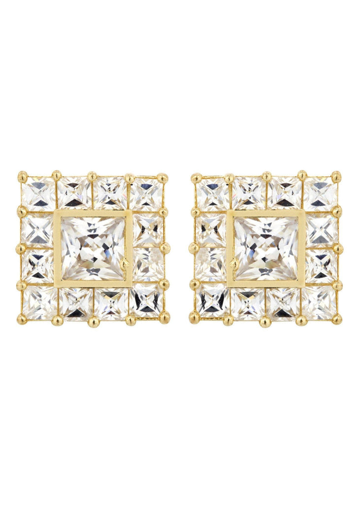 Princess Cz 10K Yellow Gold Earrings | Appx 1/2 Inches Wide Gold Earrings For Men FROST NYC 