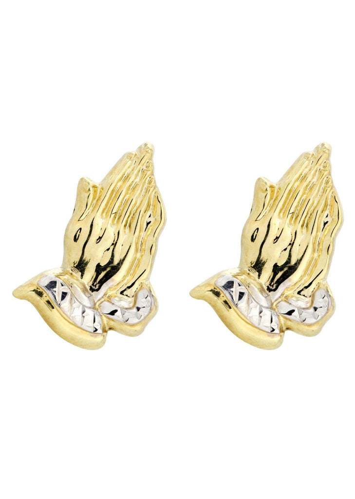 Praying Hands 10K Yellow Gold Earrings | Appx 5/8 Inches Wide Gold Earrings For Men FROST NYC 