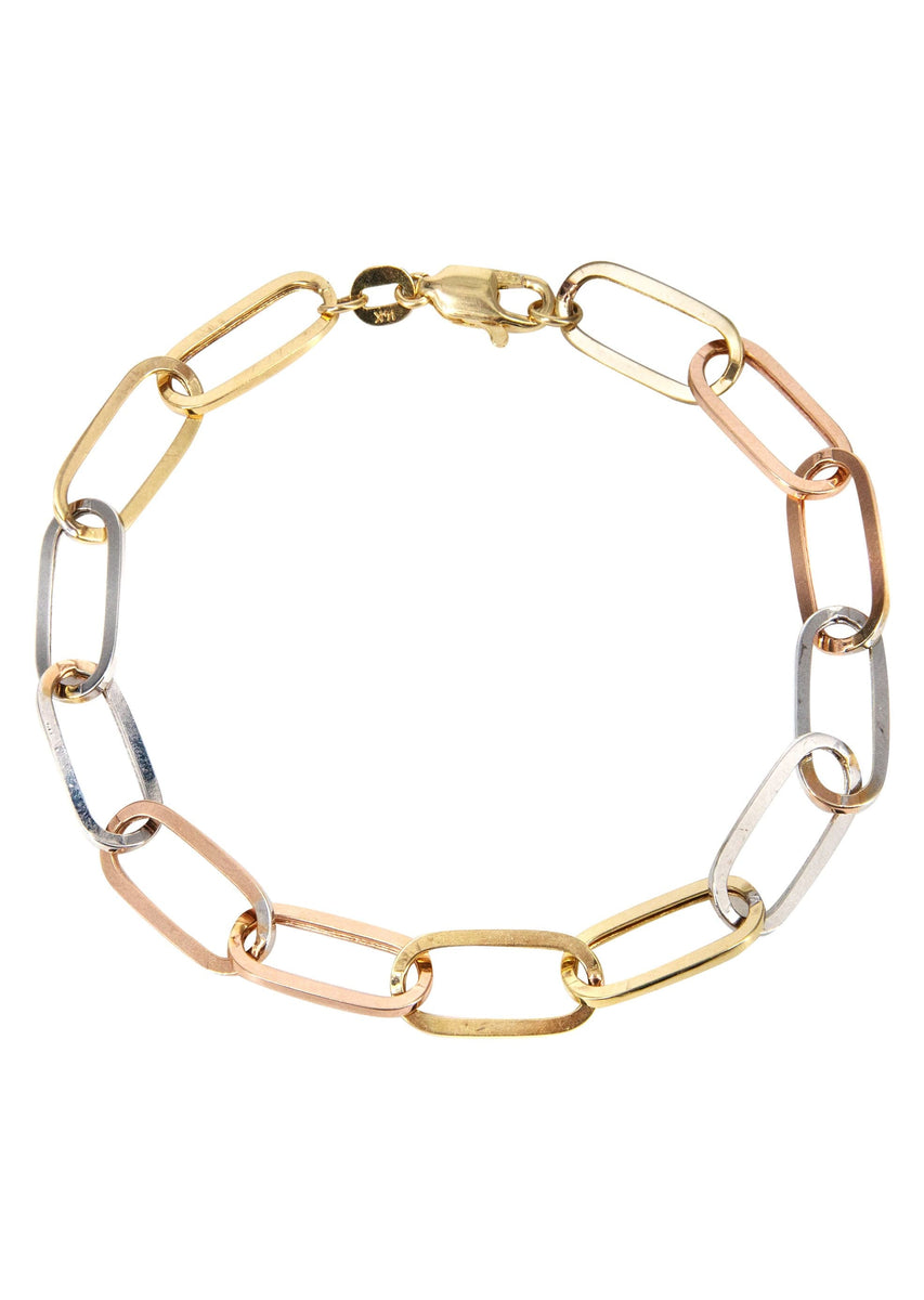 Semi Solid Tri Color Paper Clip Gold Bracelet 14K FrostNYC