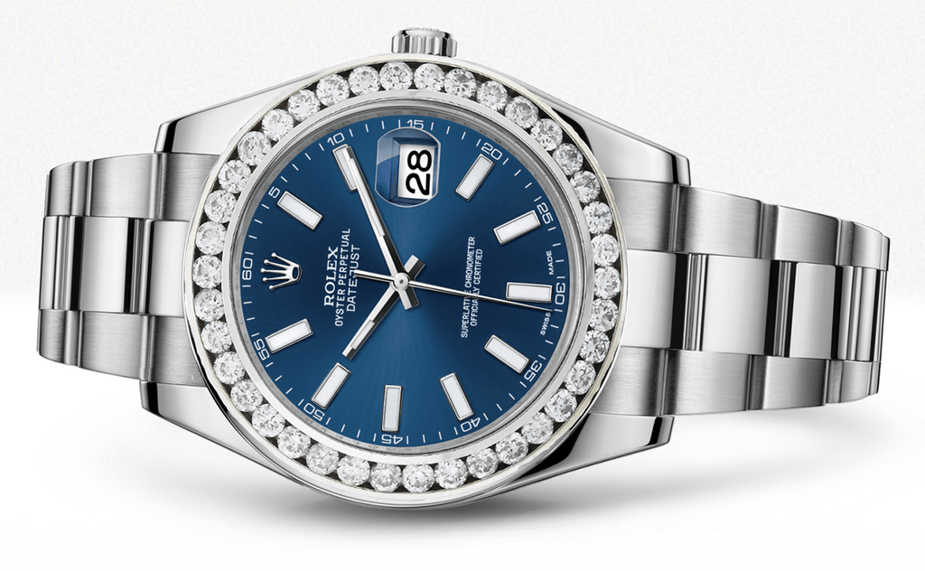 Rolex Datejust Ii Blue Dial - Index Hour Markers With 5 Carats Of Diamonds WATCHES FROST NYC 