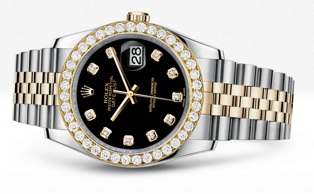 Rolex Datejust Black Dial - Diamond Hour Markers With 4 Carats Of Diamonds WATCHES FROST NYC 