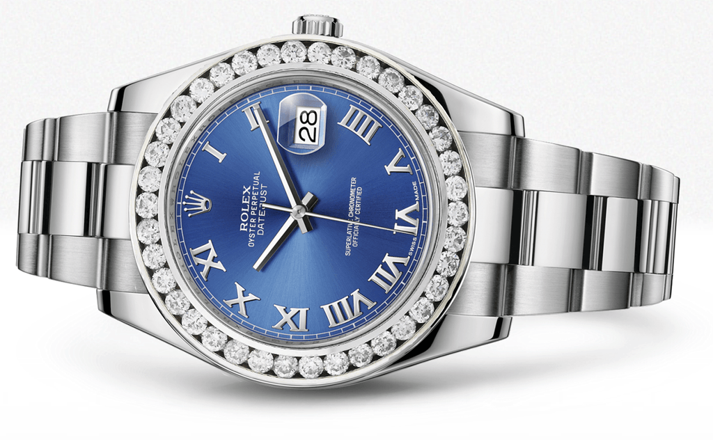 Rolex Datejust Ii Blue Dial - Roman Numerals With 5 Carats Of Diamonds WATCHES FROST NYC 