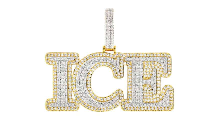 gold diamond ice lettering necklace pendant