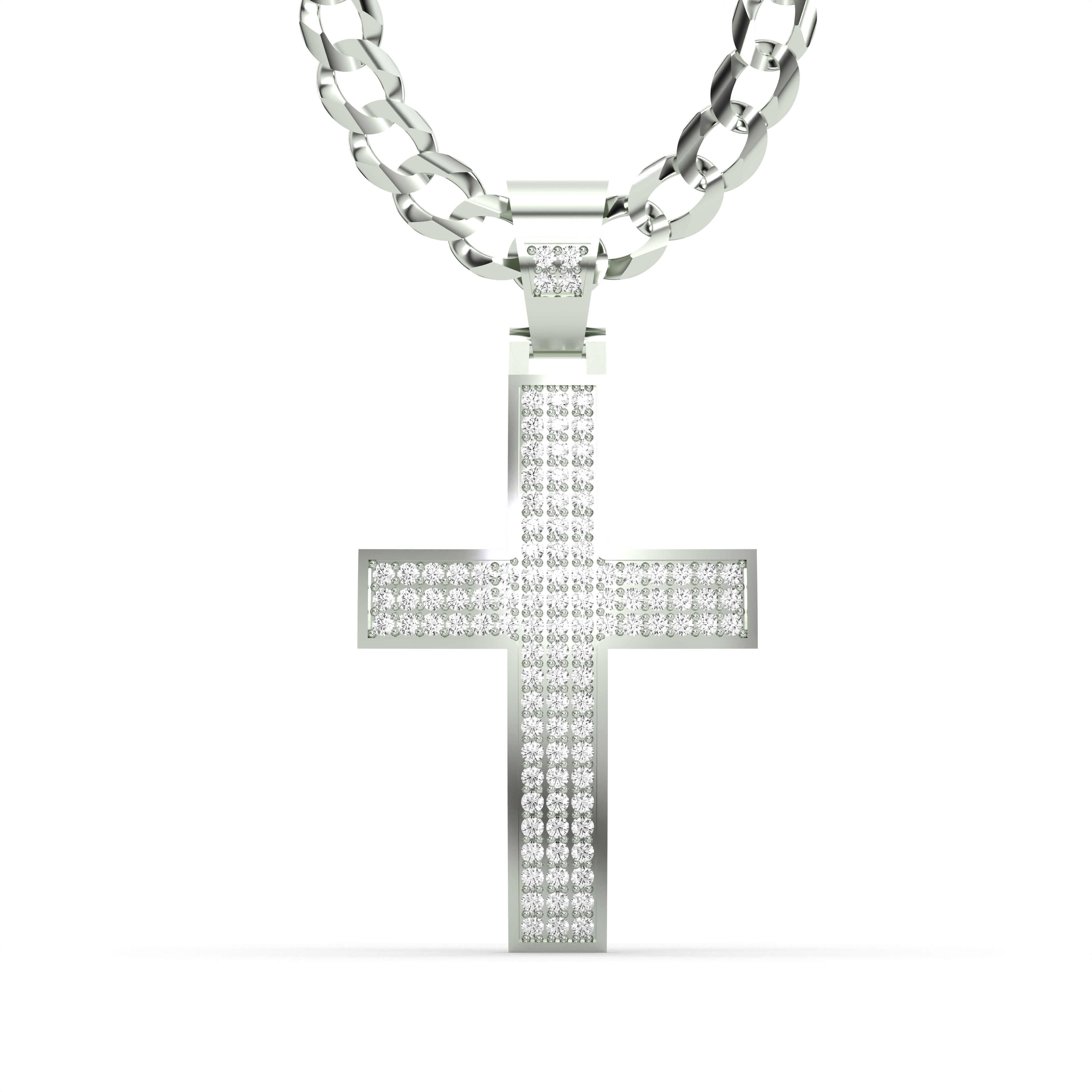 Men's VVS Lab Diamond Customizable White Gold Cross Necklace Pendant