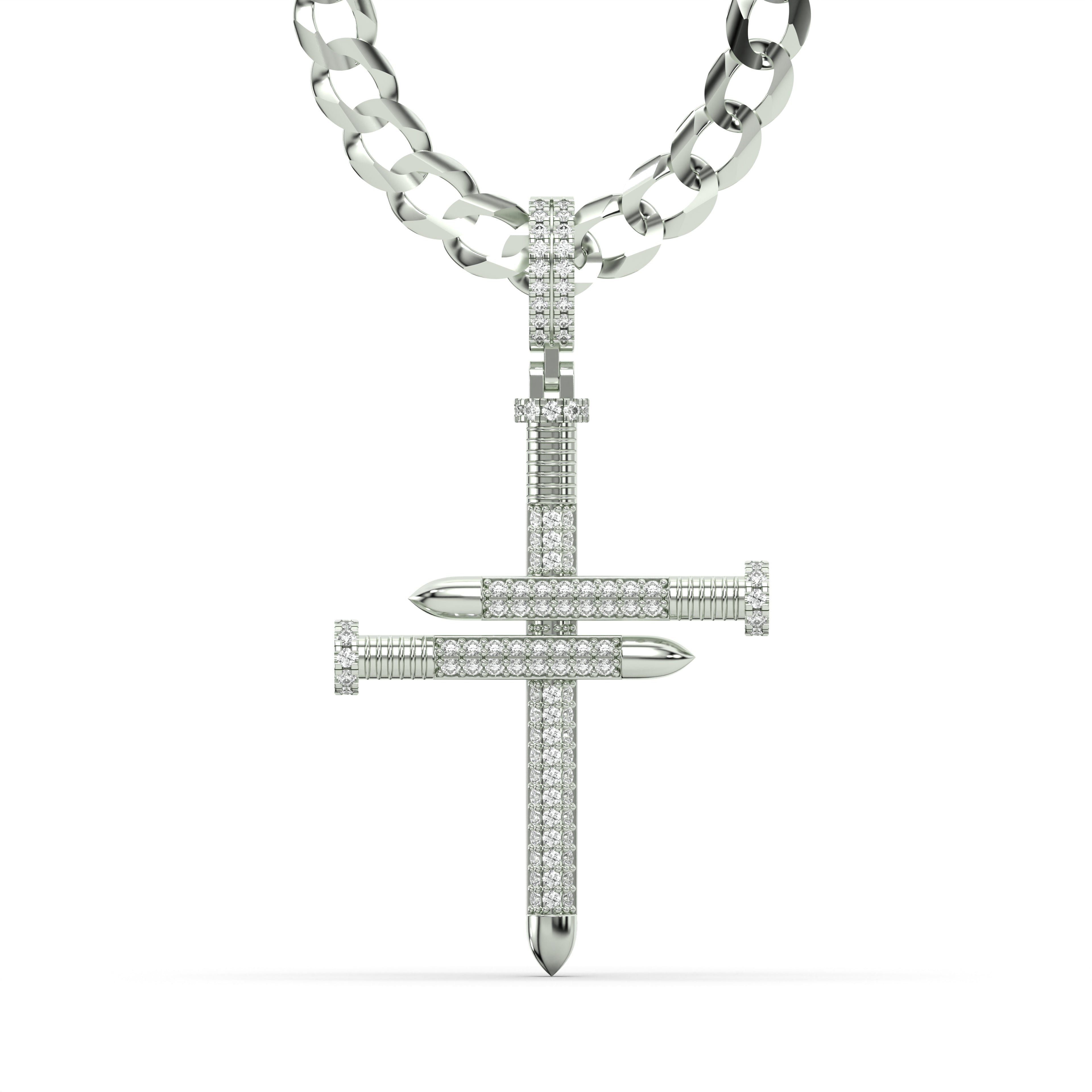 Men's VVS Lab Diamond Customizable White Nail Gold Cross Necklace Pend