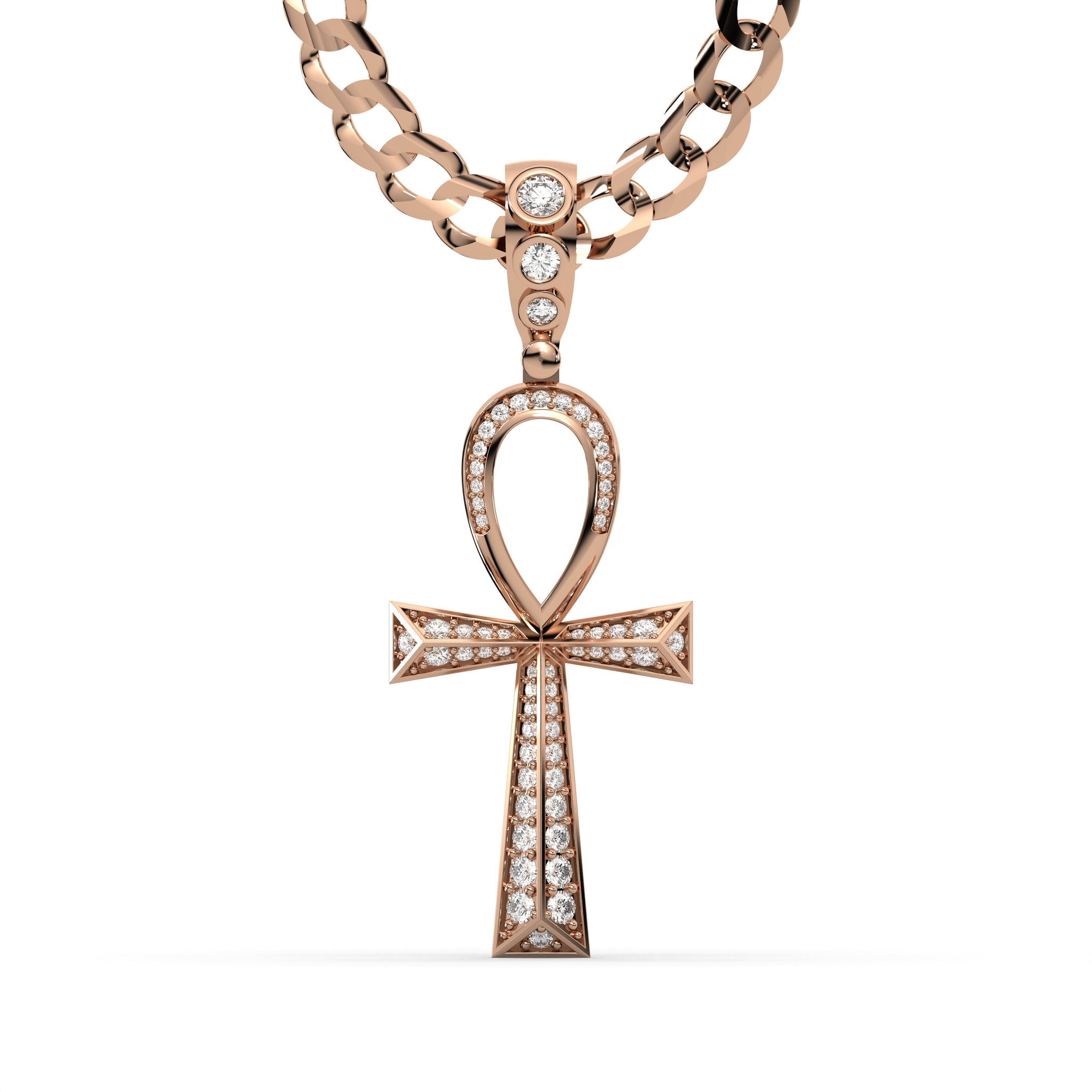 Men's VVS Lab Diamond Customizable Rose Gold Ankh Necklace
