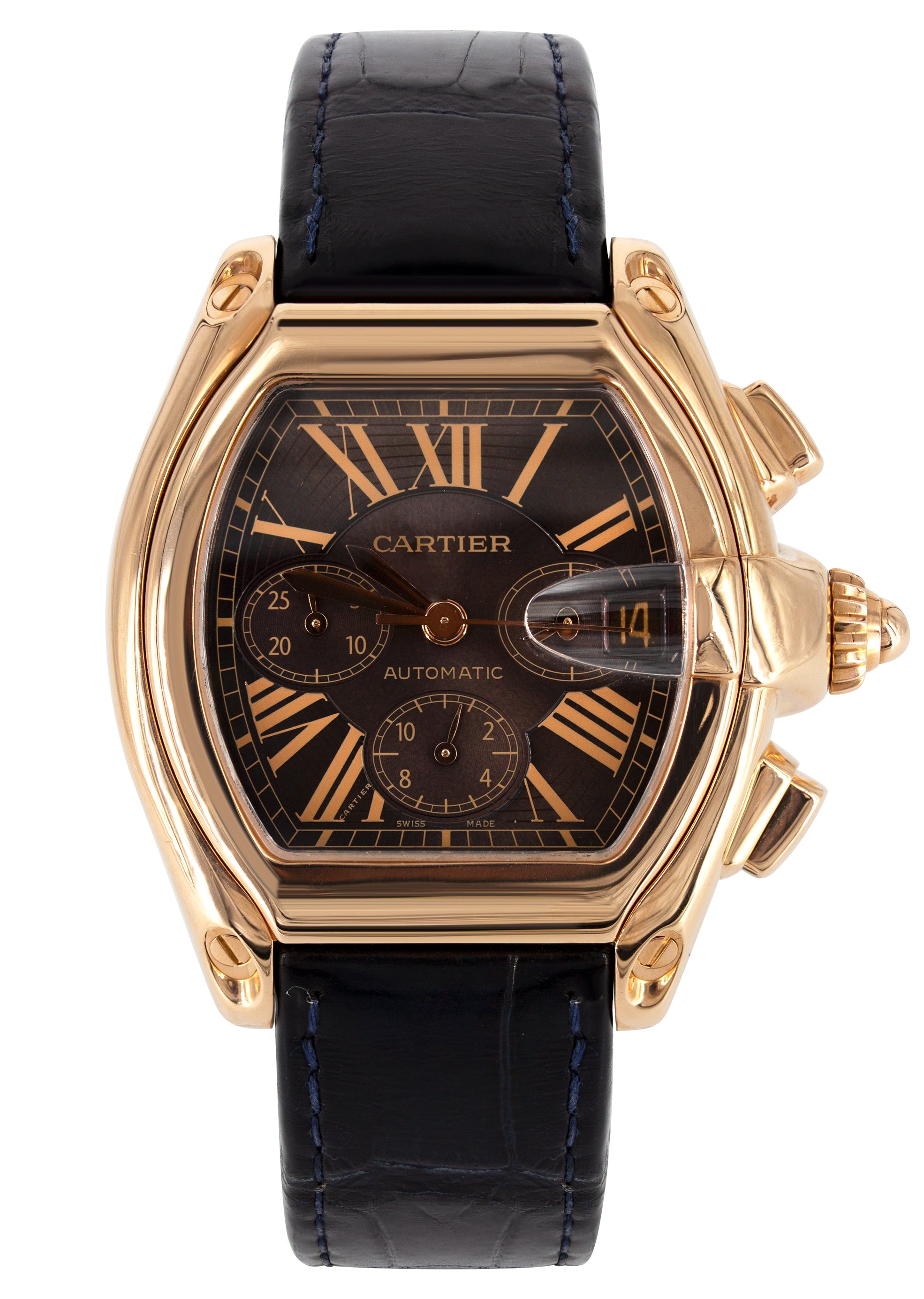 CARTIER ROADSTER XL CHRONOGRAPH WATCH IN 18K ROSE GOLD | CHOCOLATE ROM