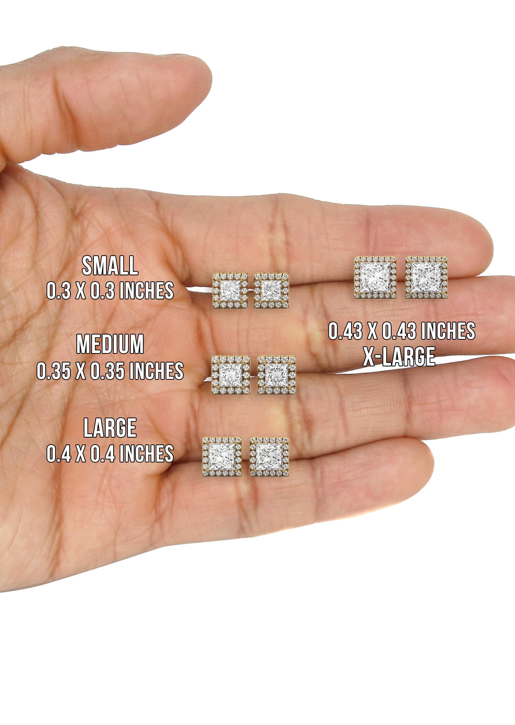 Men's Jewelry VVS Lab Diamond Halo Princess Stud Earrings For Men 14K  Gold