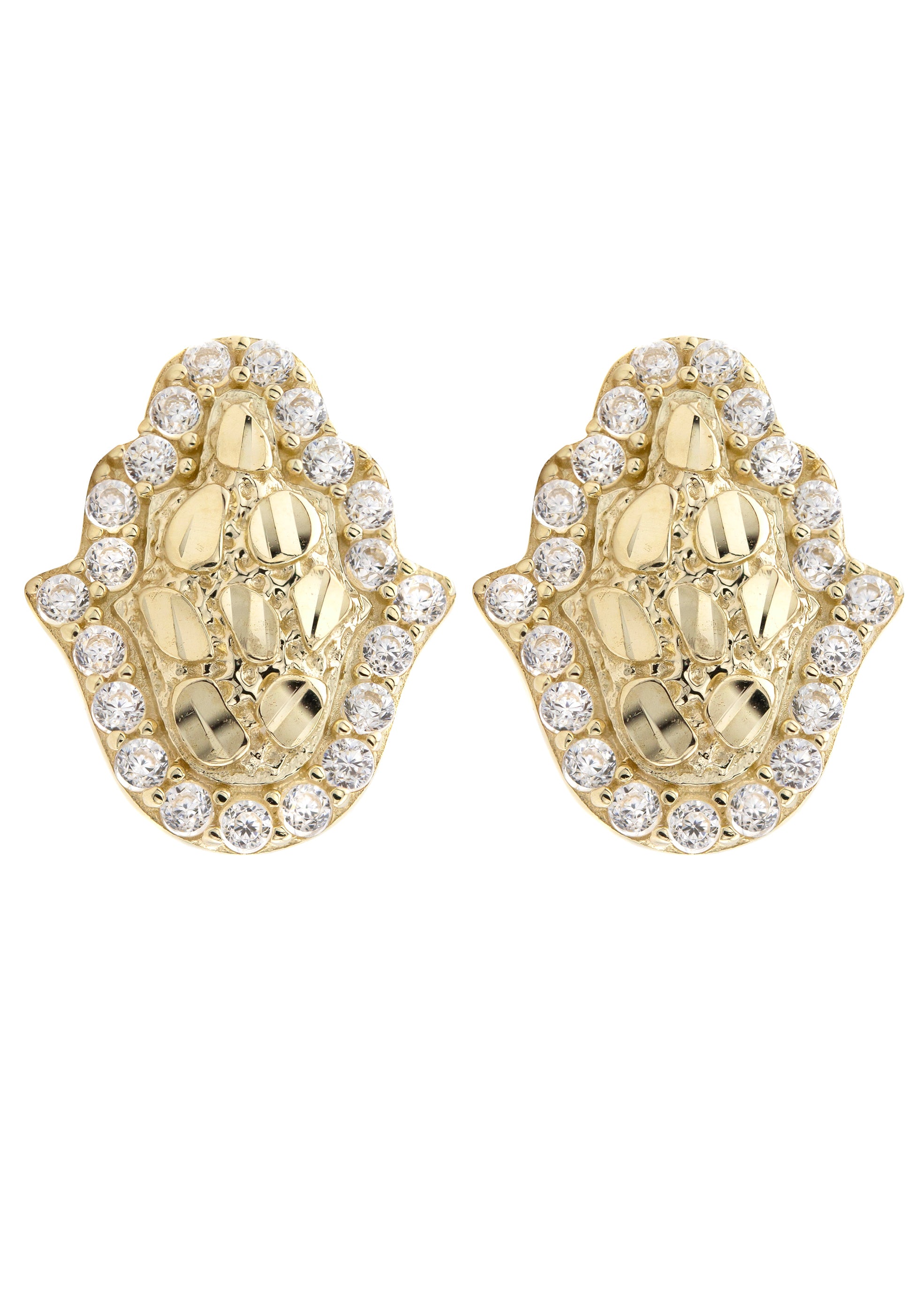 10K Gold Hamsa Nugget Earrings Appx Inches Wide Style #109