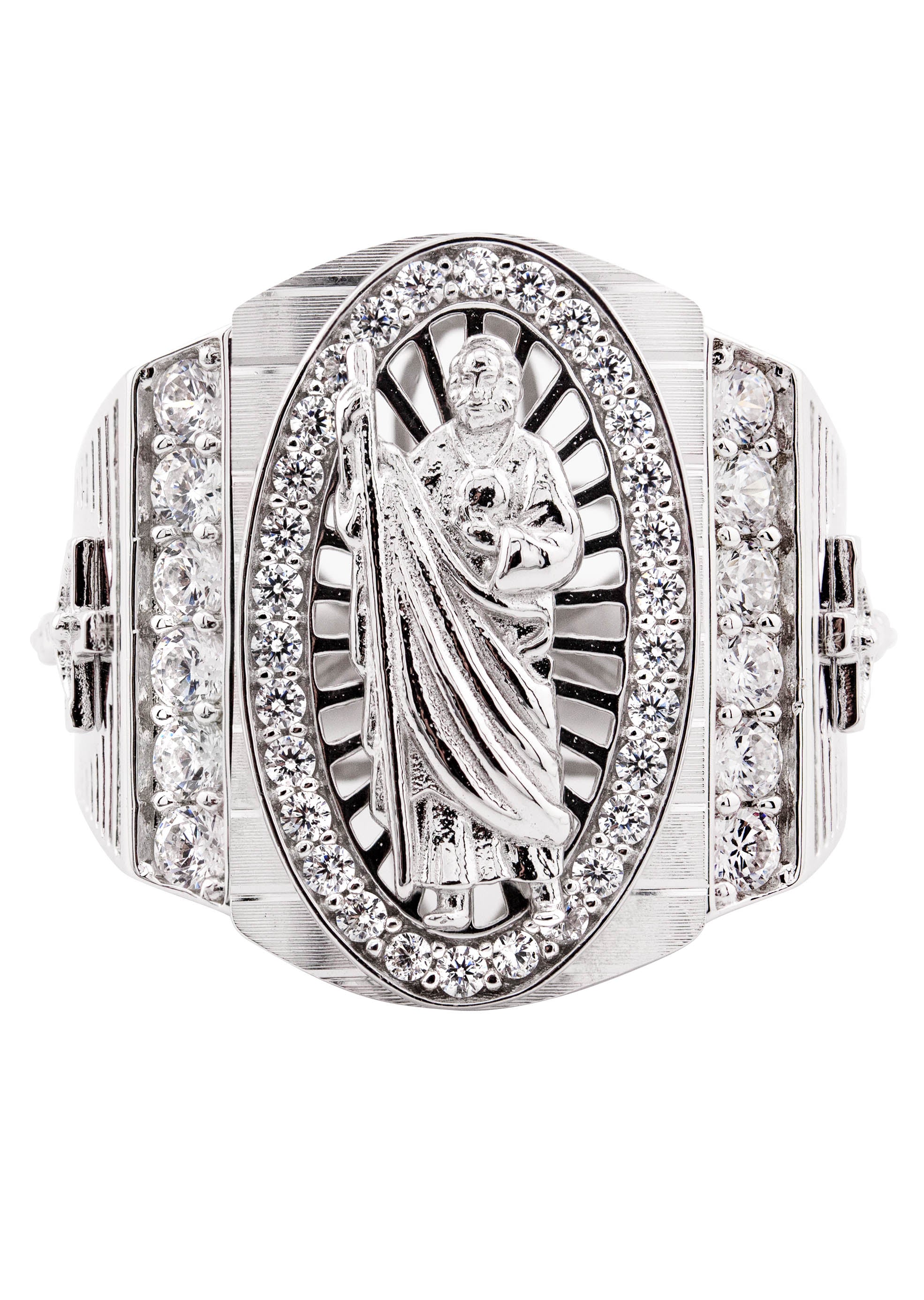 Mens Silver CZ Jesus Ring Appx Grams - Main Image